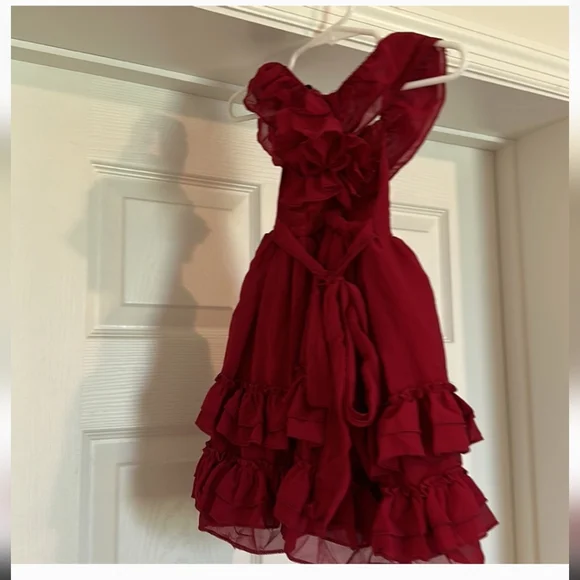 Burgundy baby girls ruffle dress size 12-18 months - Picture 6 of 6